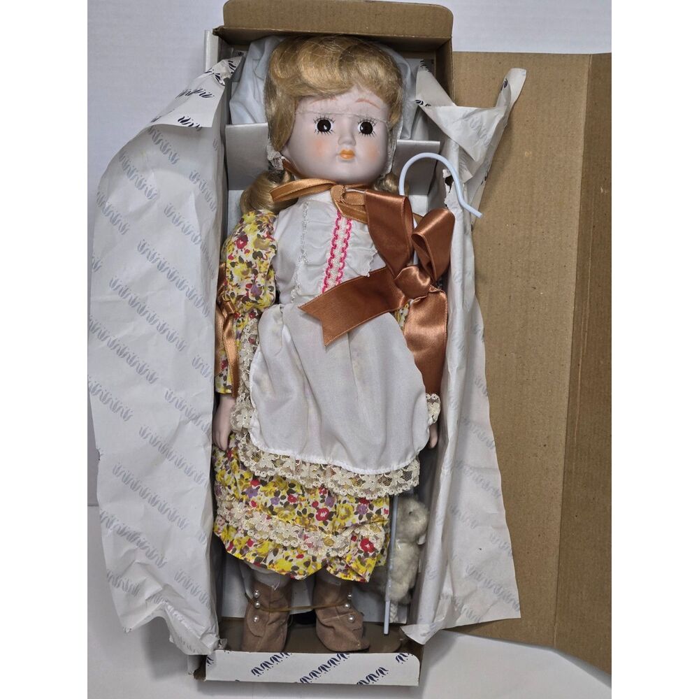 80s Vintage FTD Mary Had A Little Lamb Musical Porcelain Doll 14" Original Box